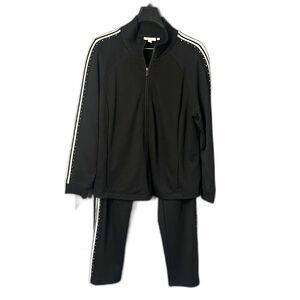 Chicos Black & White Contrast Stripe Studded Full Zip Track Suit SET Size 3 XL